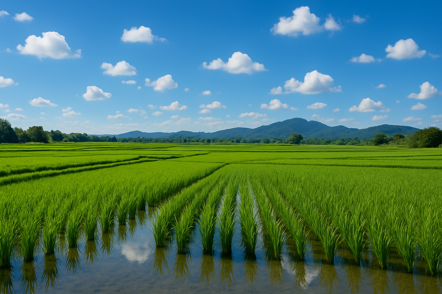 rice field with blue skys 